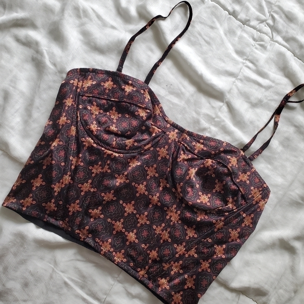 CAMI NYC 🖤 Silk Sienna Cropped Printed Silk Bustier Top Rare